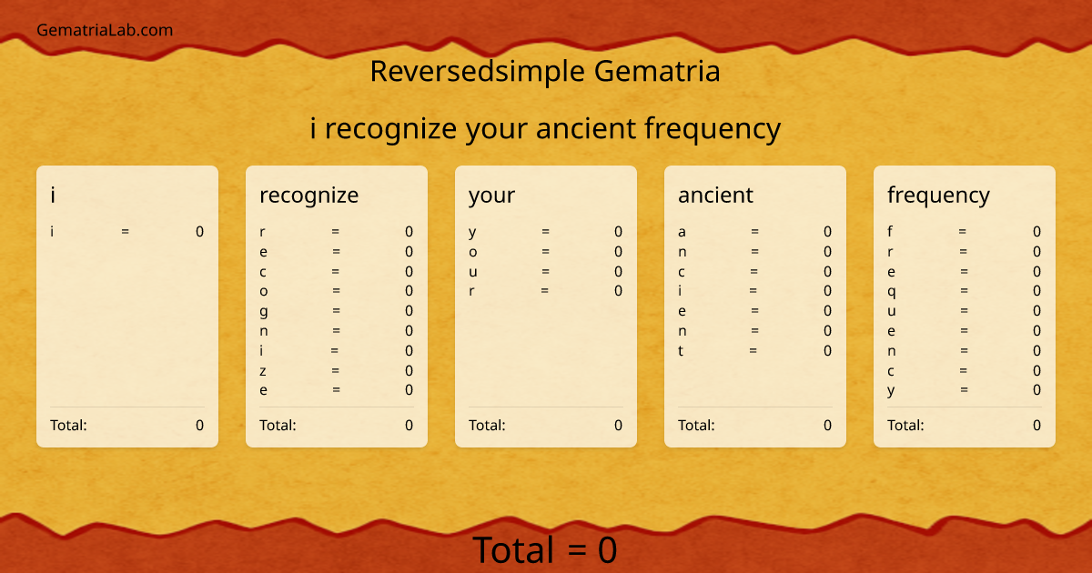 i recognize your ancient frequency in reversedsimple Gematria